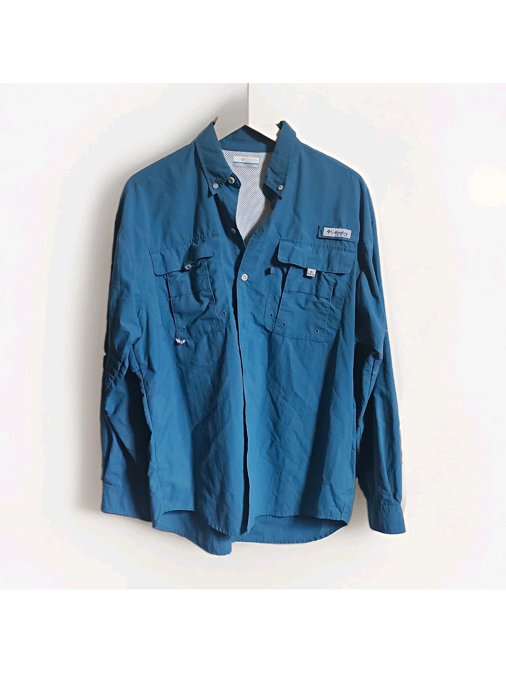 Columbia PFG Omni-Shade Men's Blue UV Protection Fishing Shirt Button-Up M